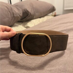 Elegant Brown Belt with Gold Buckle